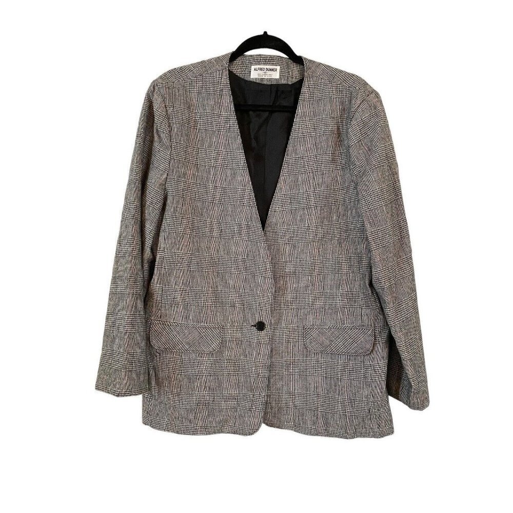 Alfred Dunner Womens Plaid Black & Pink Blazer Size 16 Lined Career Casual - Picture 1 of 5